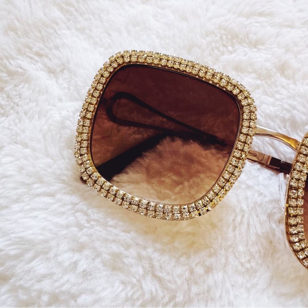 Avelina Brown Crystal Embellished Sunglasses - Picture 2 of 10